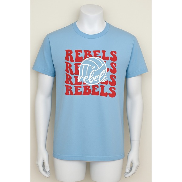 Rebels Volleyball Sz M Unisex Graphic T-Shirt Blue Red Print 100% Cotton Sporty - Picture 1 of 5